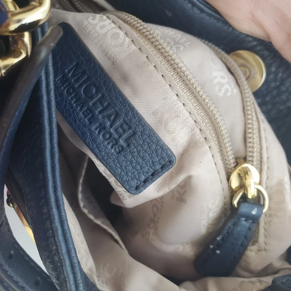 Michael Kors medium casual black and gold leather chain and buckle crossbody bag